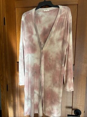 Maurices Dusty Rose & Cream Tie-Dye Long Cardigan